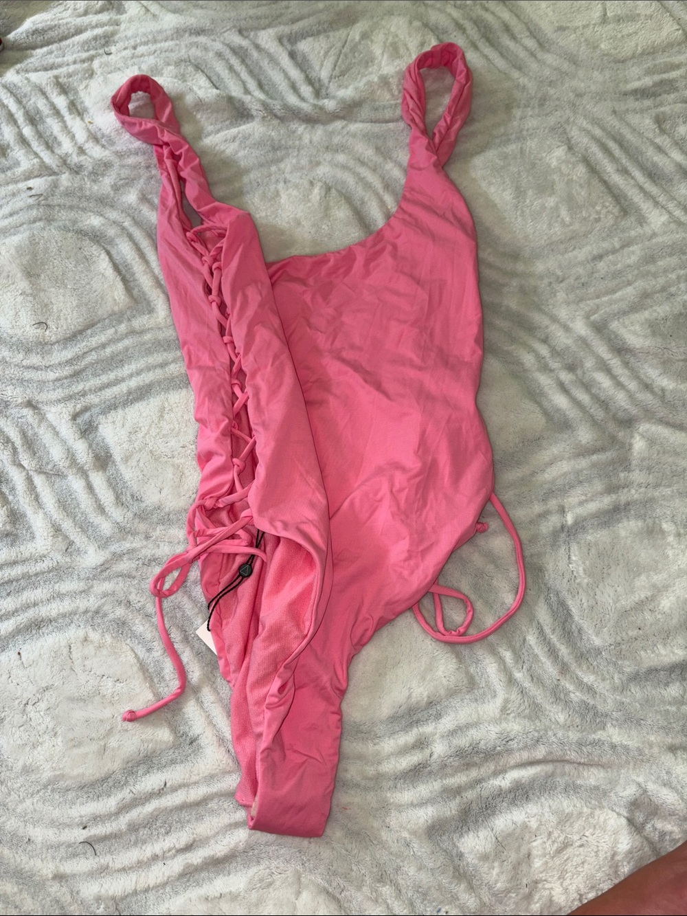 The Bikini Lab Pink One Piece Swimsuit with Side Lace-Up